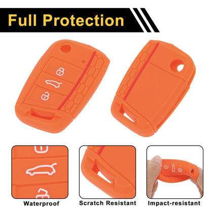 Silicone Car Key Case for VW Golf 7 (2013–2020) - 3 Buttons, Orange Red