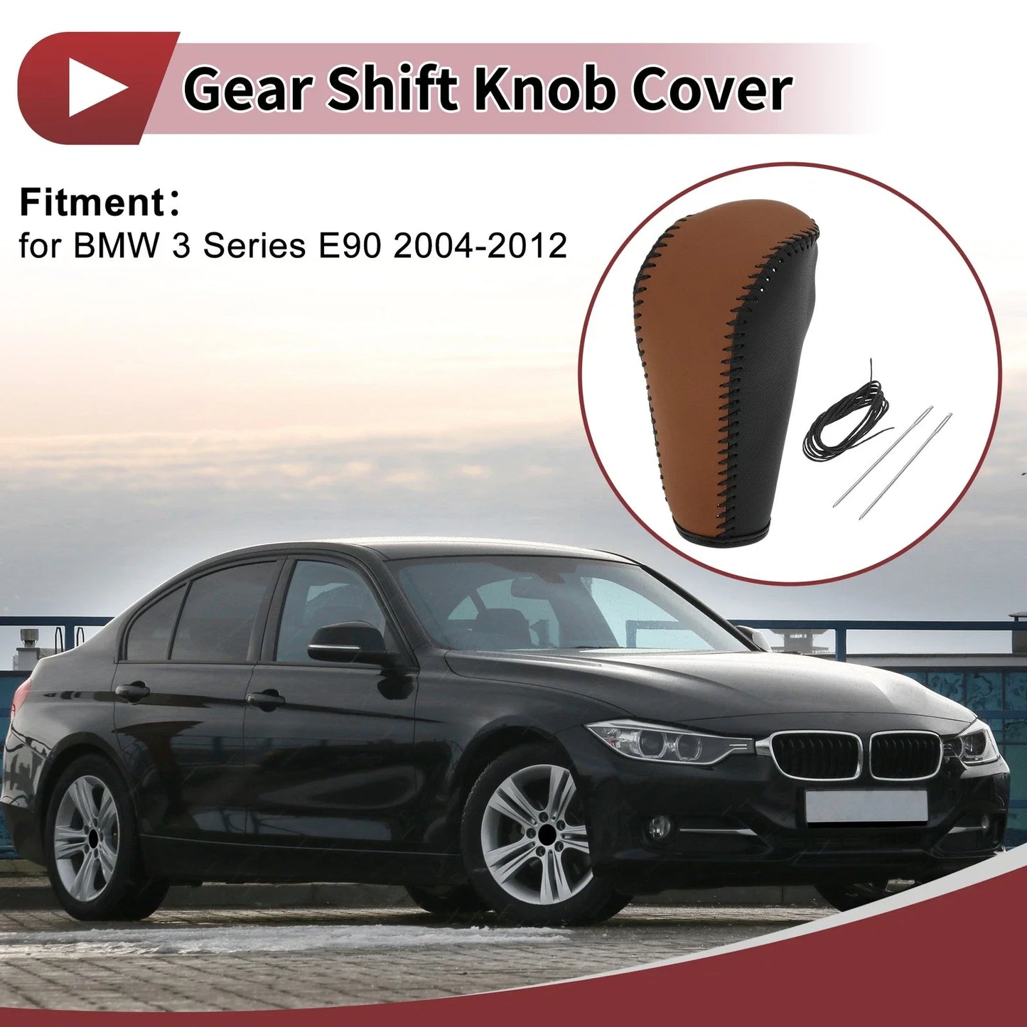 Gear Shift Knob Cover for BMW 3 Series E90 (2004-2012) Black Faux Leather