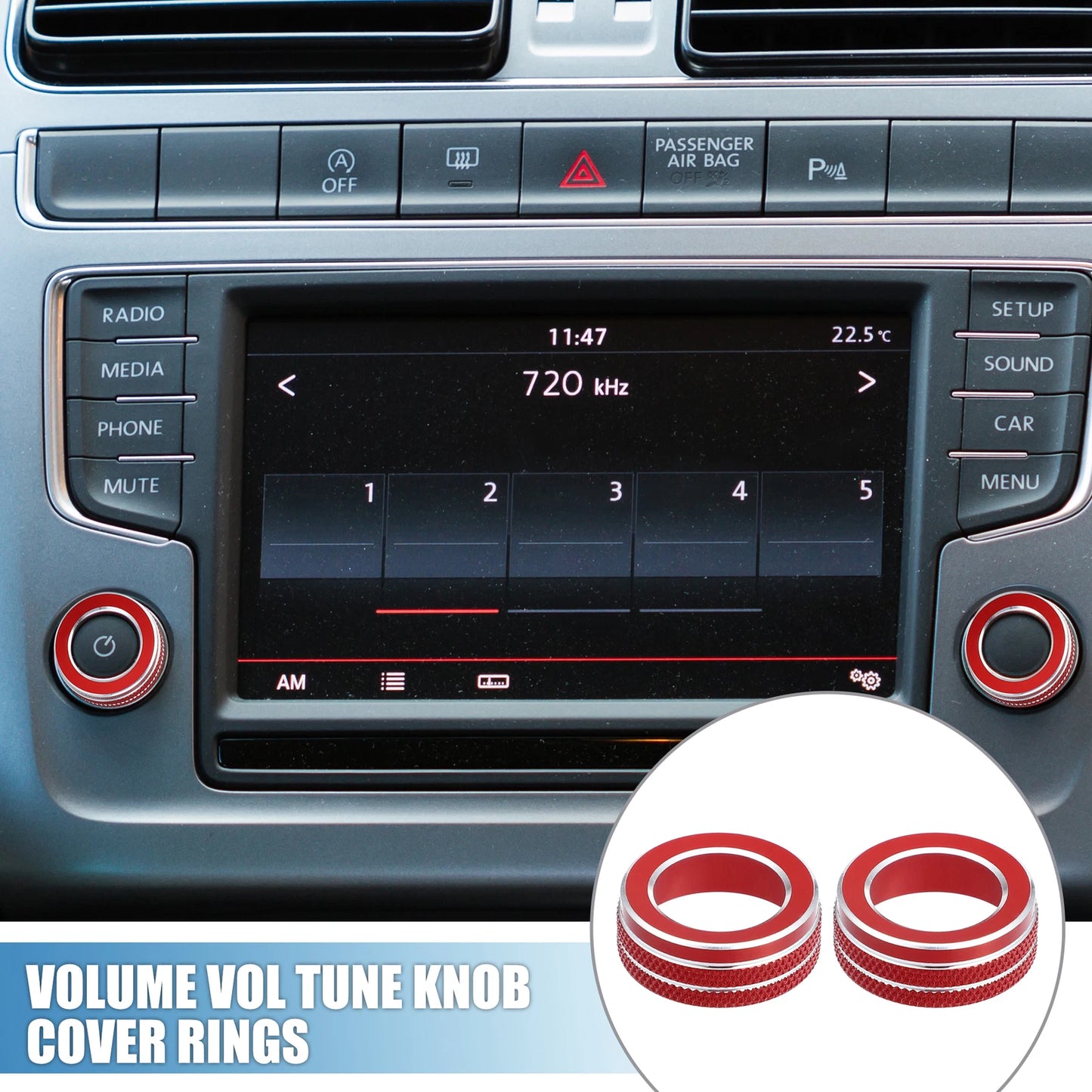 2X Volume Tune Knob Ring for VW Tiguan Taos Jetta Passat (Red)