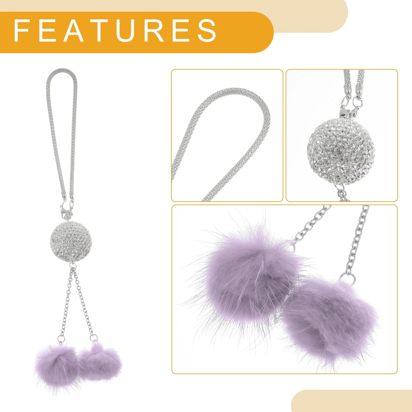 Rhinestone Rear View Mirror Pendant for Car - Light Purple