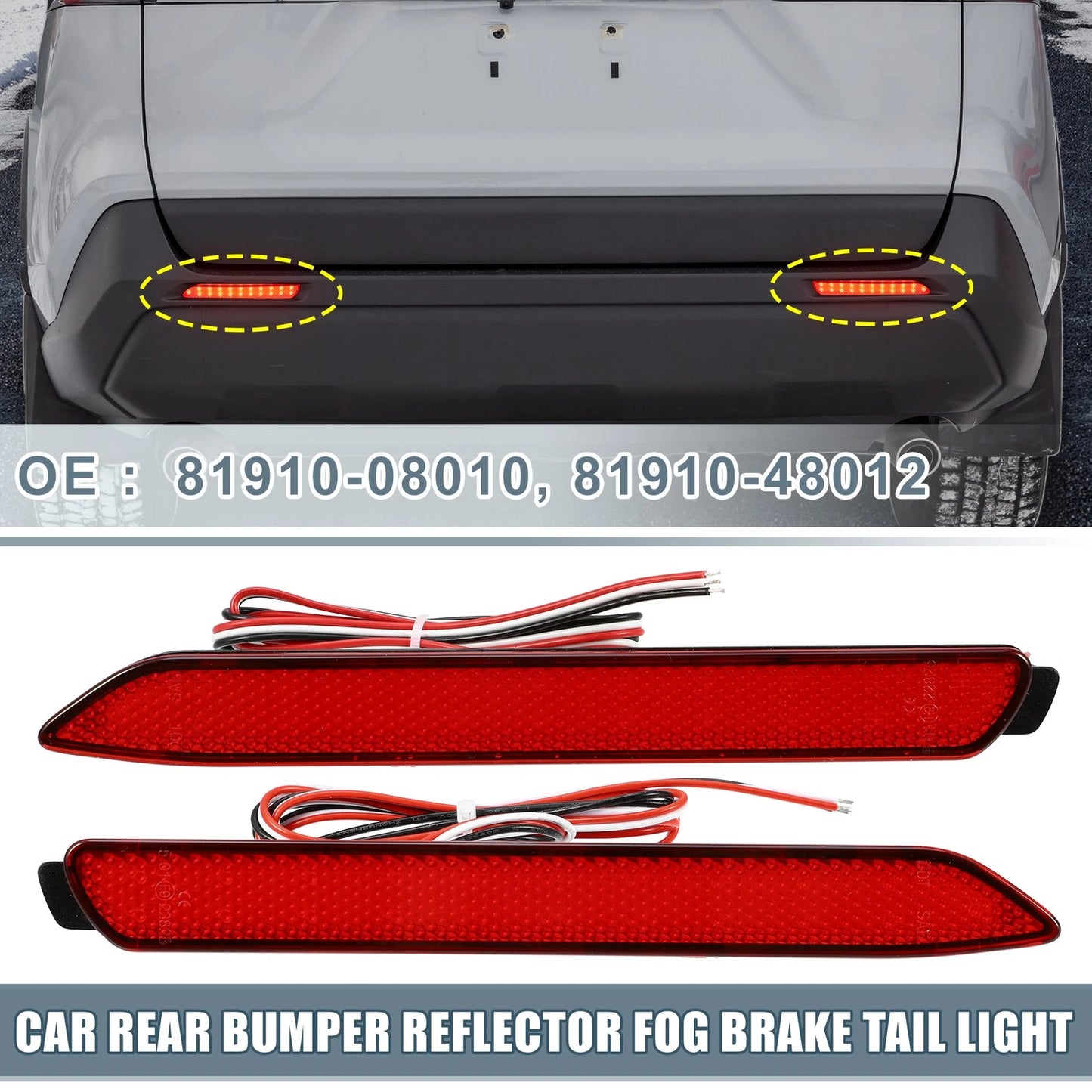 2X Rear Bumper Reflector LED Brake Tail Light 81920-08010 for Toyota RAV4 (2019)