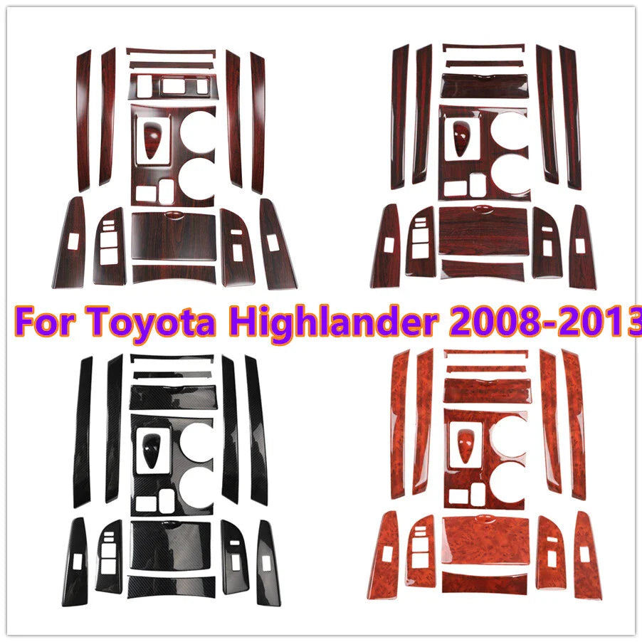 Wood Grain Carbon Console Panel Trim Cover for Toyota Highlander (2008–2013)