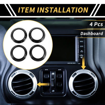 AC Vent Dashboard Decoration Rings for Jeep Wrangler JK JKU (2011–2017)