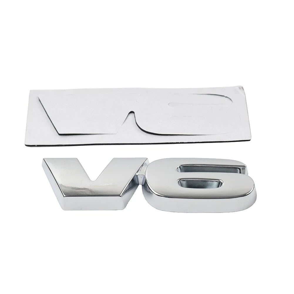 V6 Metal Logo Emblem Badge for Universal Cars (3D Silver)