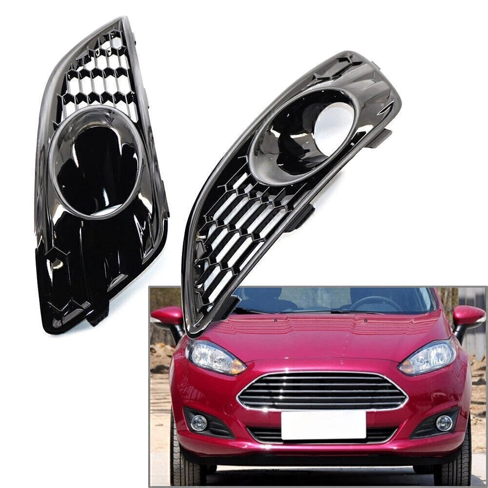 Pair Gloss Black Front Bumper Grilles Fog Light Covers for Ford Fiesta (2012–2016)