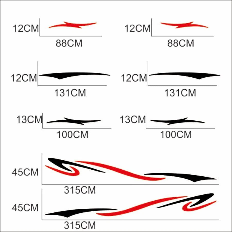 Black Red Stripes Vinyl Decals Stickers Pair for Caravan Trailer Camper