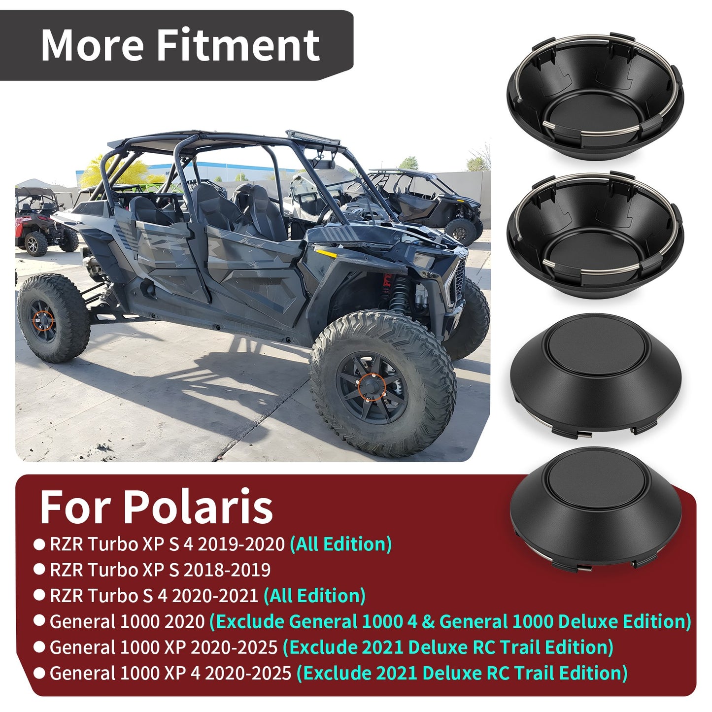 Set of 4 Center Hub Wheel Caps for Polaris RZR Turbo XP S (2019–2020)