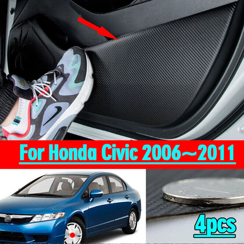 4 x Anti-Kick Panel Cover Carbon Fiber Leather for Honda Civic (2006–2011)