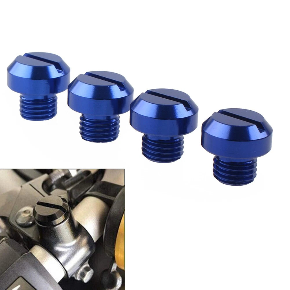 Set of 4 M10 Motorcycle Mirror Hole Blanking Plugs Screws Caps - Blue
