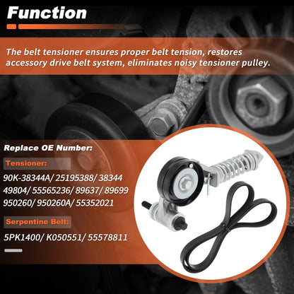 Serpentine Belt Drive Tensioner Kit for Buick Encore (2013–2020) K060544 6PK1383