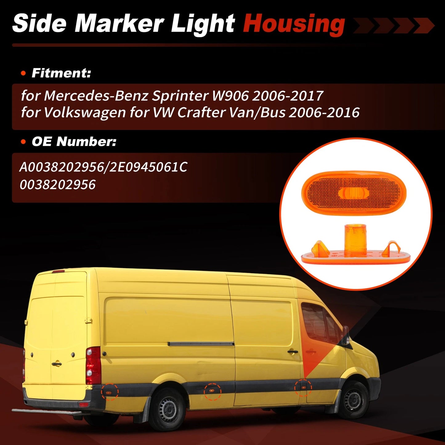 Side Marker Light Housing for Mercedes-Benz Sprinter VW Crafter (A0038202956)