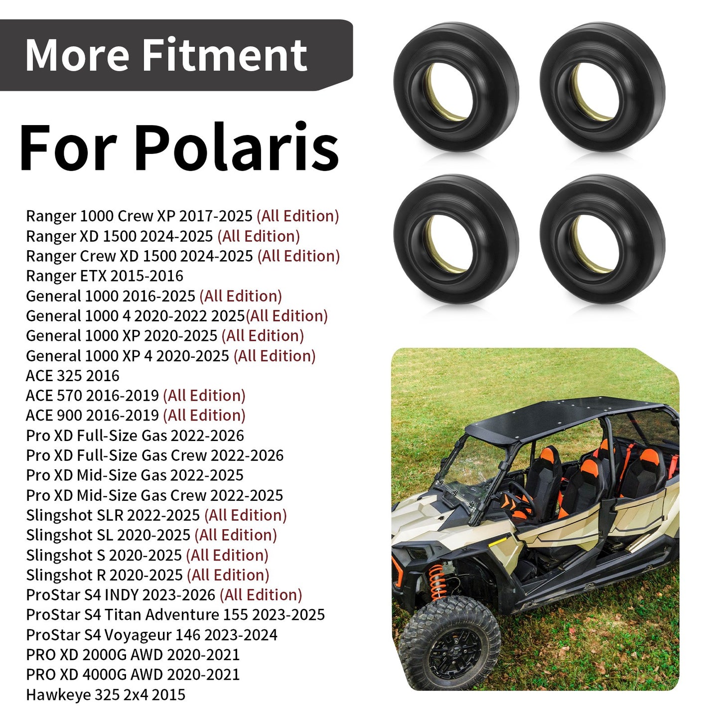 Set of 4 Isolator Valve Covers for Polaris RZR Ranger Sportsman (570–1000)