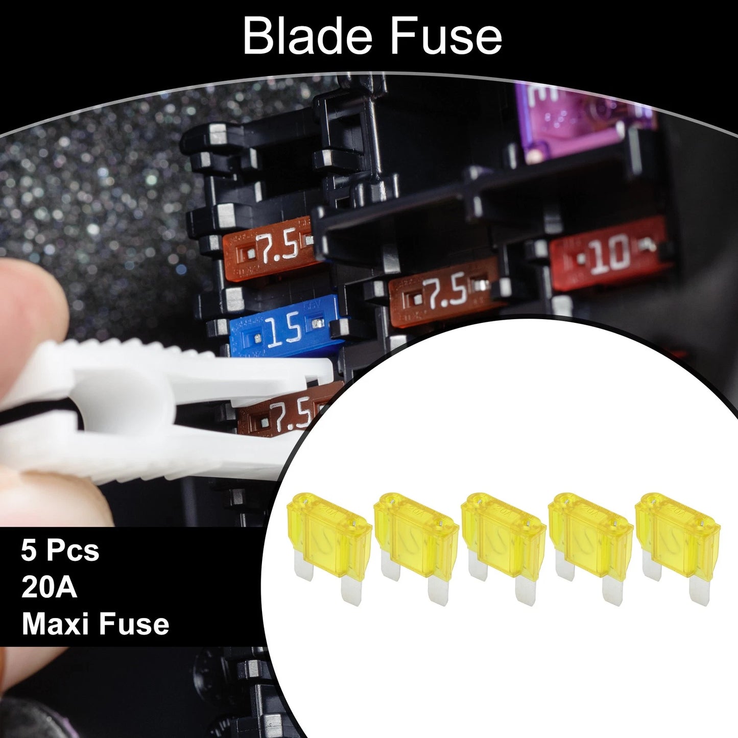 Set of 5 Maxi Fuse 20A Blade Fuse for Car Boat Truck RV Motorcycle