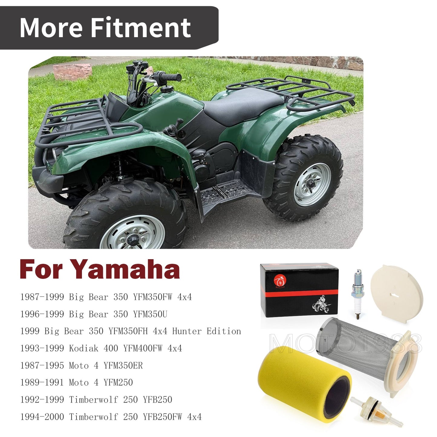 Air Filter & Spark Plug for Yamaha Big Bear 350 YFM350 (1987–1999)