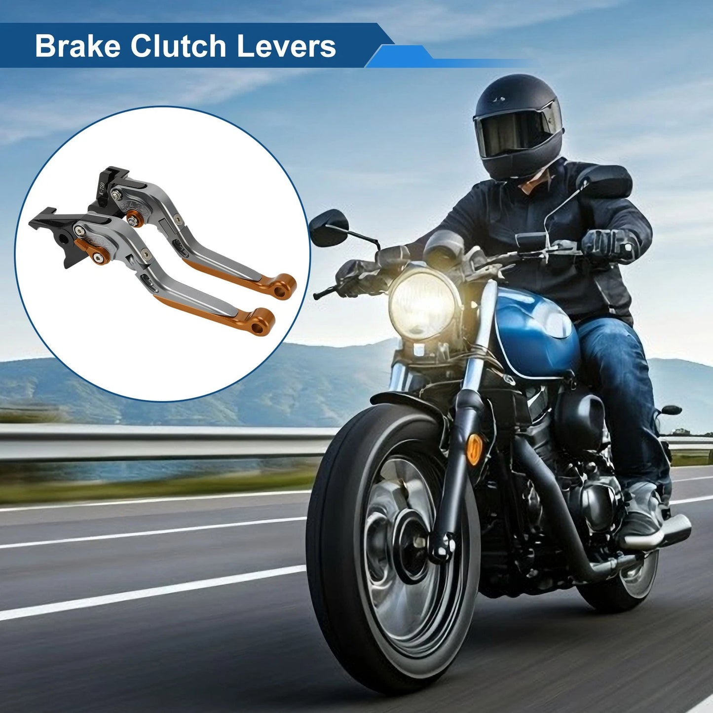 Short Long Brake Clutch Levers for Kawasaki Vulcan S 650 (2015–2023) Titanium Orange