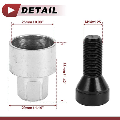 1 Set M14x1.25 Anti-Theft Wheel Lock Lug Nut for BMW