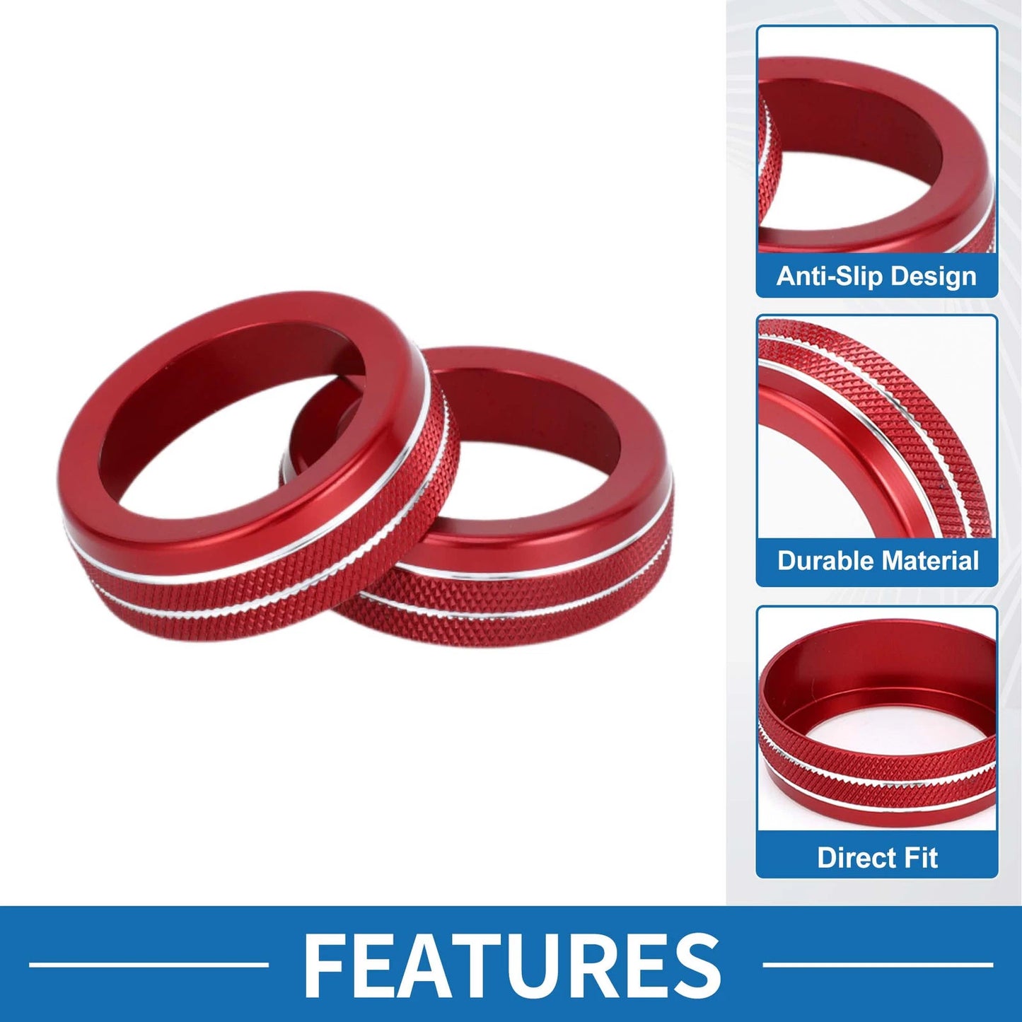Set of 2 AC Climate Heater Switch Knob Cover Rings for Hyundai Elantra (2021–2024) Red