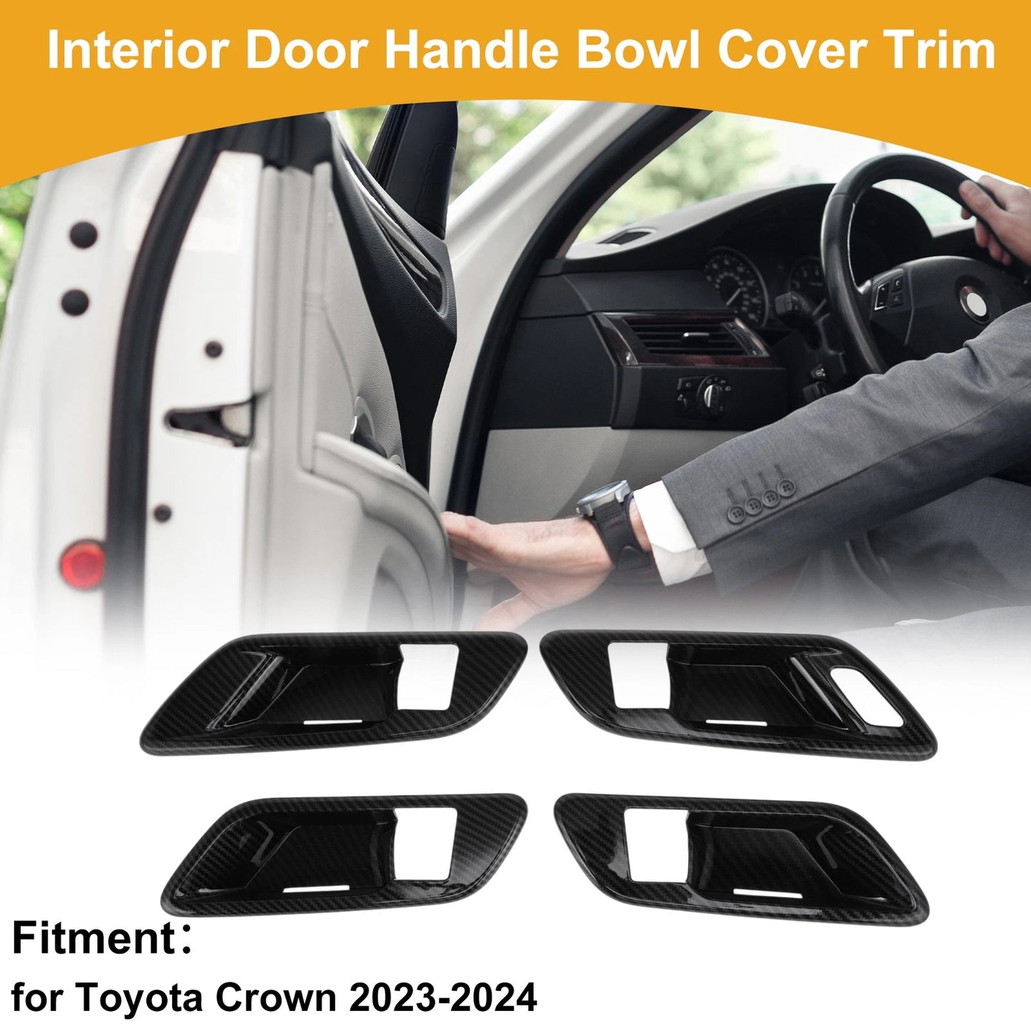 Interior Door Handle Bowl Cover Trim for Toyota Crown (2023–2024) Carbon Fiber Black
