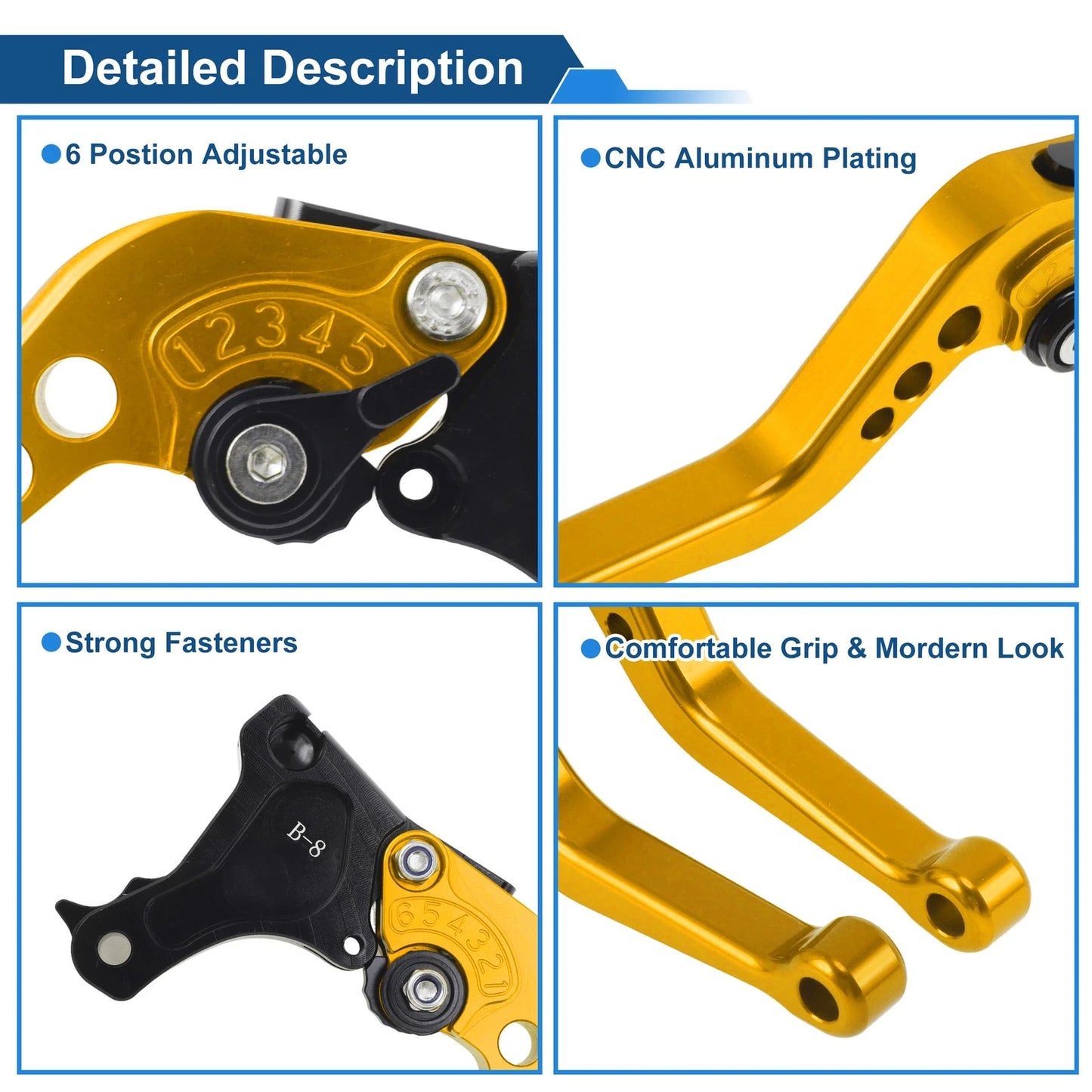 Short Brake Clutch Levers for BMW F650GS (2008–2012) - Gold Tone, 1 Pair