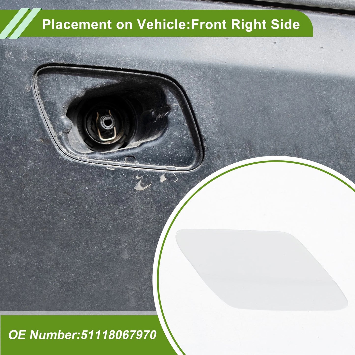 Front Right Washer Nozzle Cover Cap No. 51118067970 for BMW 320i (2013–2018) White
