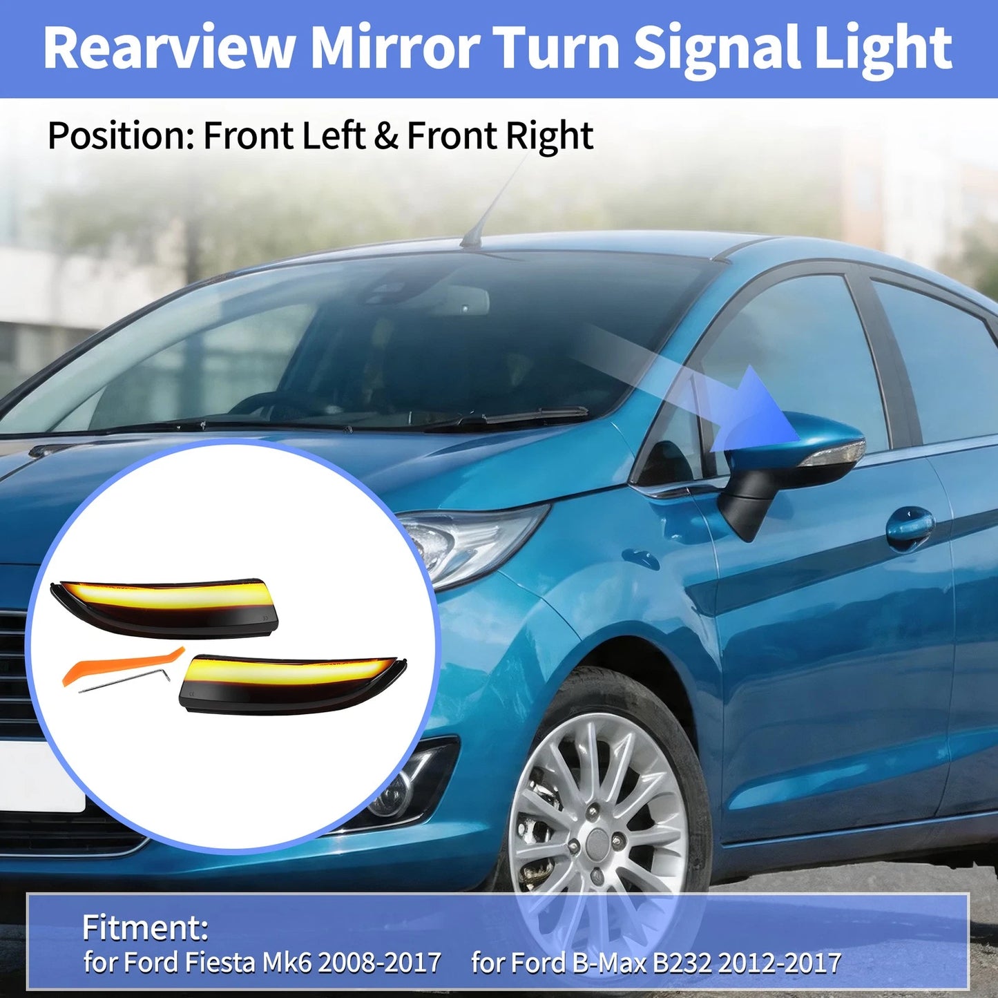 LED Mirror Turn Signal Light for Ford Fiesta Mk6 (2008–2017) 8A6113B381AF