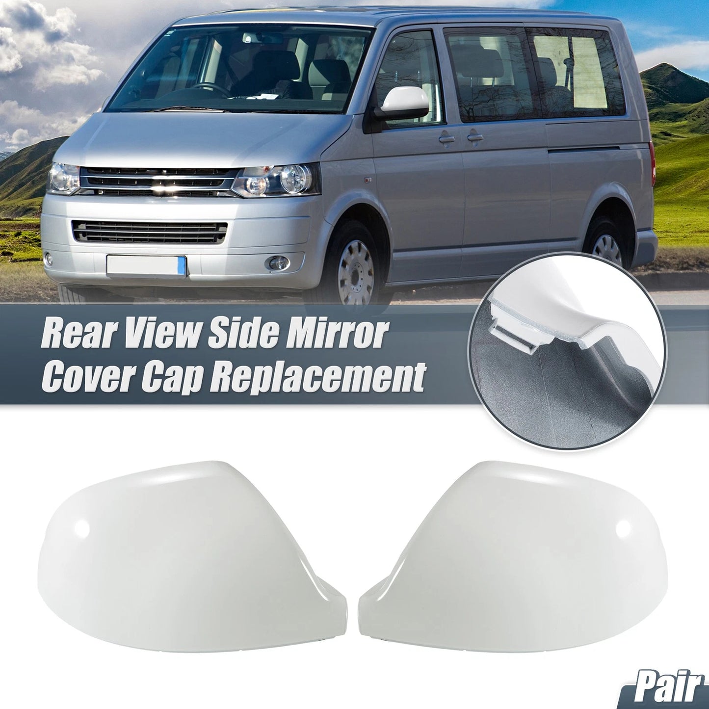 Pair Rearview Mirror Cover Replacement for Volkswagen Transporter T5 T6 (2003–2019)