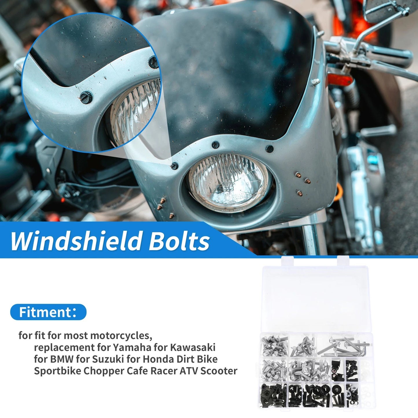 Windshield Bolts for Yamaha Motorcycles (Aluminum Rubber Silver Tone)