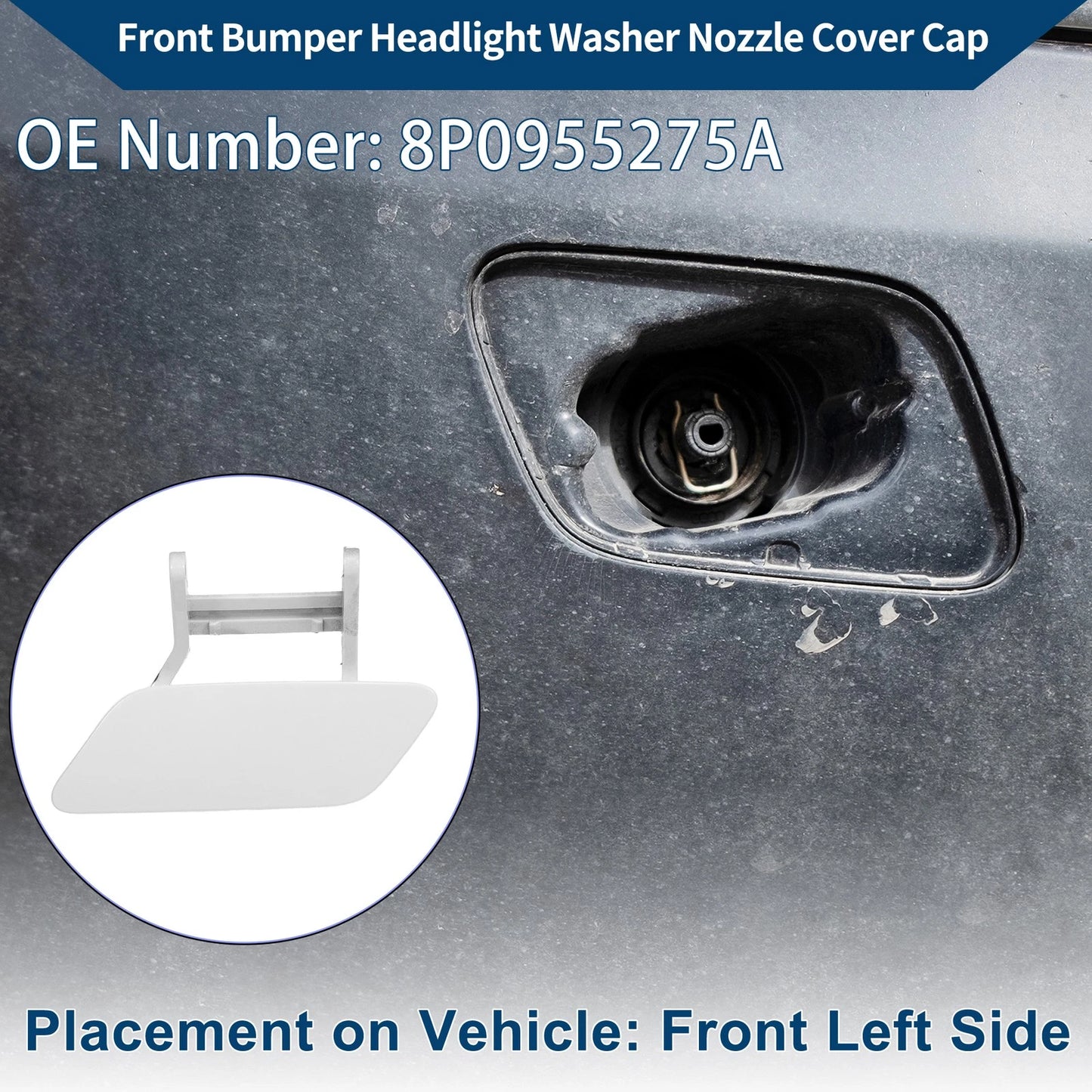 Front Left Washer Nozzle Cover Cap for Audi A3 (2008–2014) 1Pcs White