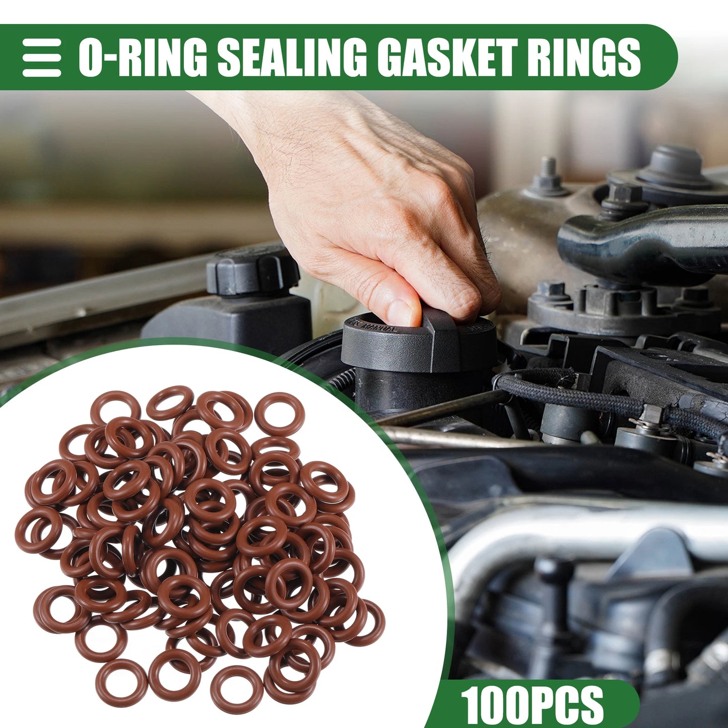 100pcs FKM Rubber O Ring Seal Gasket for Universal Applications 7mm ID x 2.5mm CS