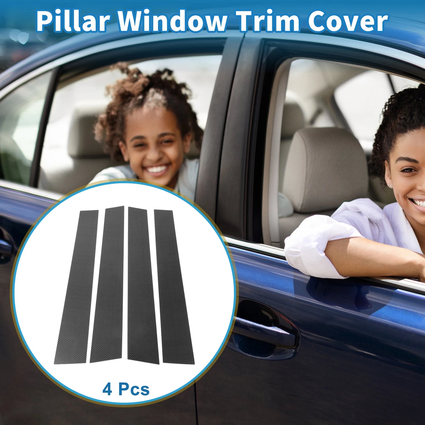 Set of 4 Door Pillar Window Trim for VW Touran (2016–2019) Carbon Fiber