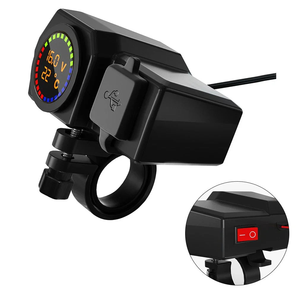 Waterproof Charger with Voltmeter and Temperature Display