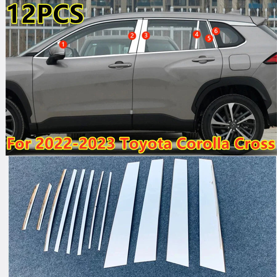 12x Center Pillar Post Molding Cover Trim for Toyota Corolla Cross (2022–2023)
