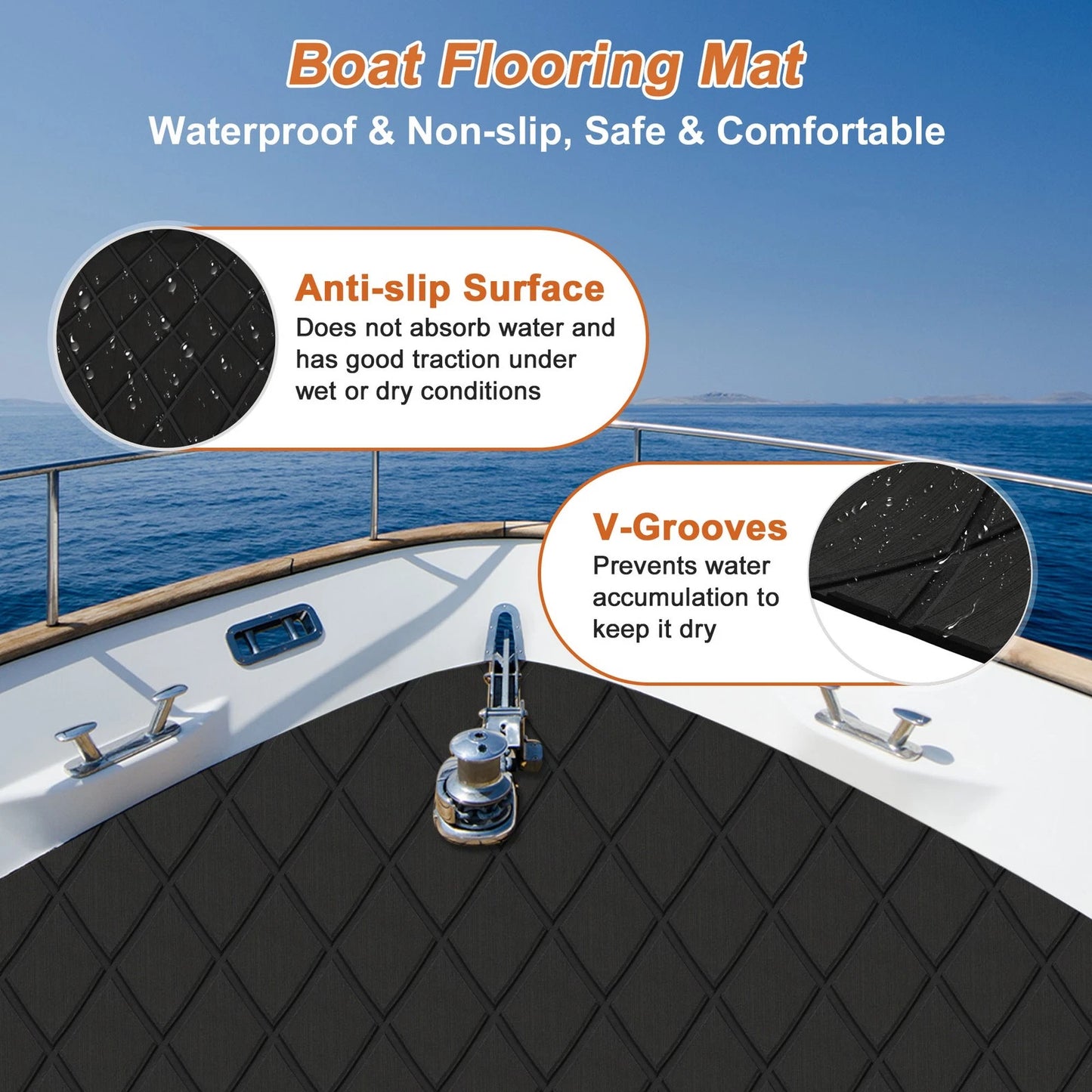 Self-Adhesive Boat Flooring Strip 48" L x 17" W EVA Black