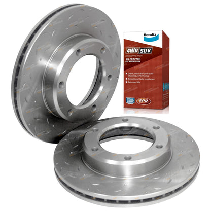 Front Slotted Disc Rotors & Brake Pads for Toyota FJ80 HDJ80 HZJ80 (1990–1992)