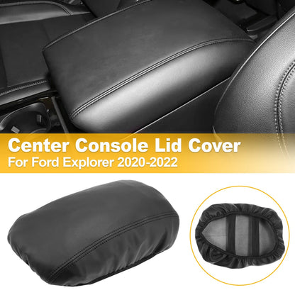 Leather Console Lid Armrest Cover for Ford Explorer (2020–2022) Black