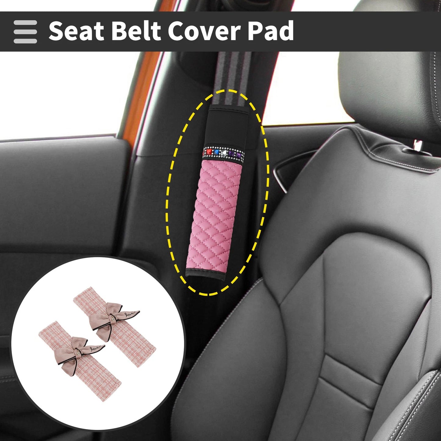 Set of 2 Deep Pink Seat Belt Cover Pads for Universal Fit (23.5cm)