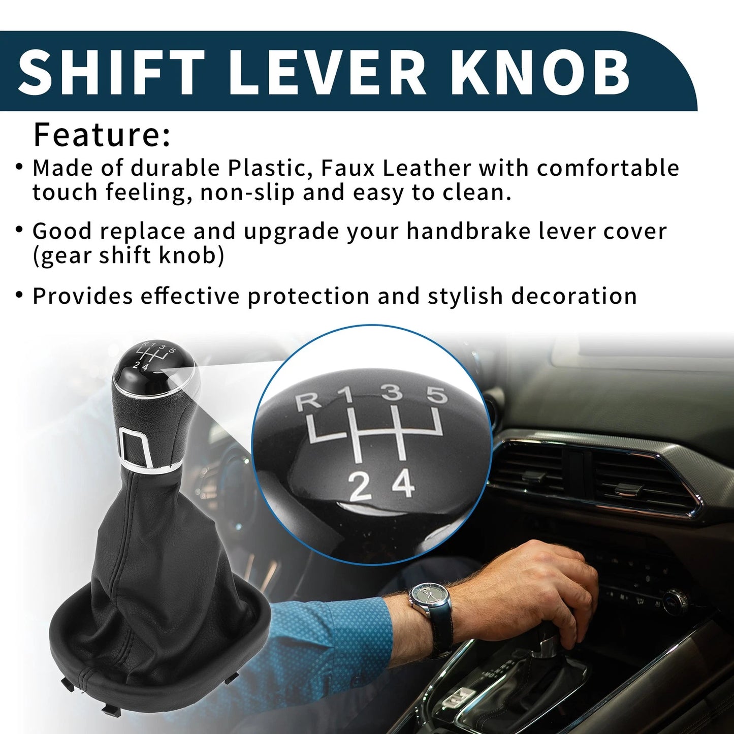 5 Speed Gear Shift Knob with Cover for Volkswagen Touran (2003–2010) Faux Leather