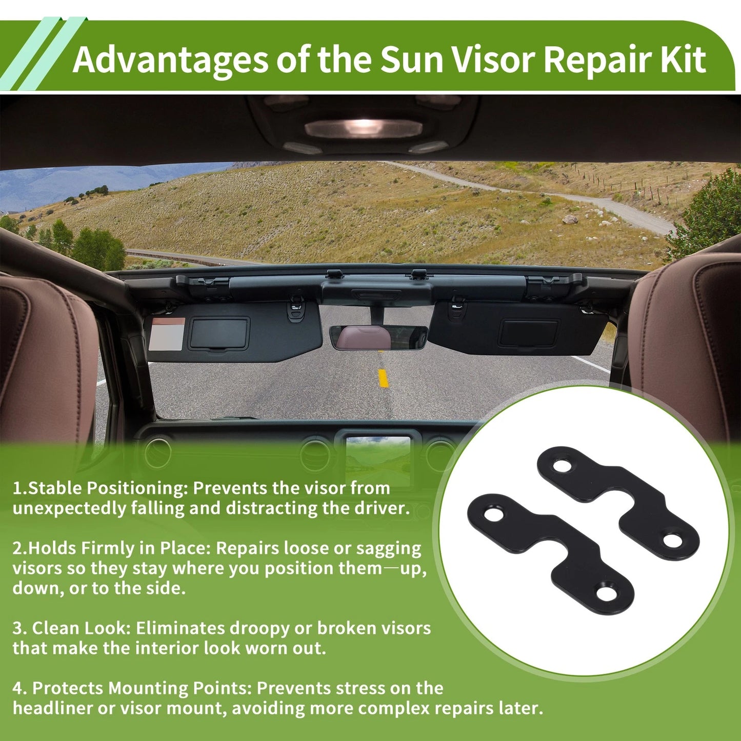 Set of 2 Sun Visor Repair Kits for Jeep Wrangler JK (2018) - Aluminum Alloy Black