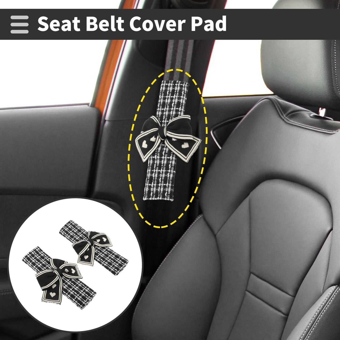 Set of 2 Black Seat Belt Cover Pads for Universal Fit (9.84 Inch)