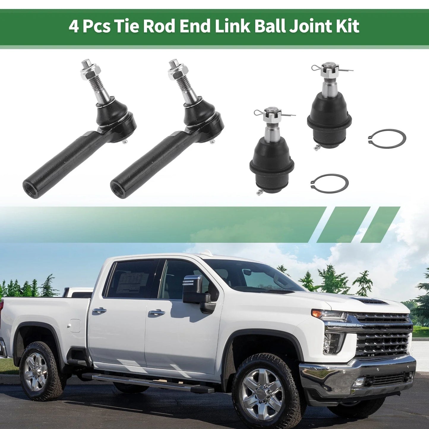 4 Pcs Front Suspension Kit Tie Rod Ends & Ball Joints for Chevrolet Silverado 1500
