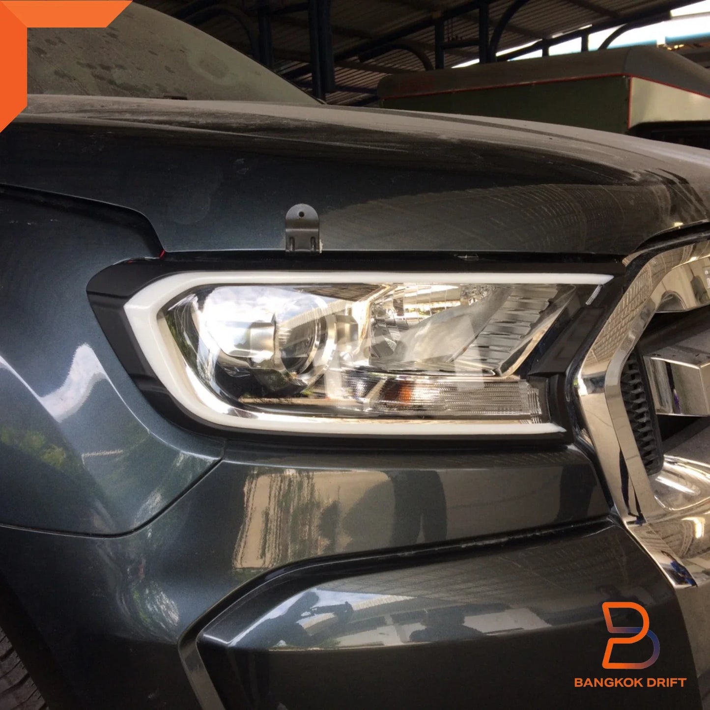 Matte Black LED Headlight Lamp Cover Trim for Ford Ranger Ute T6, Everest (15-21)