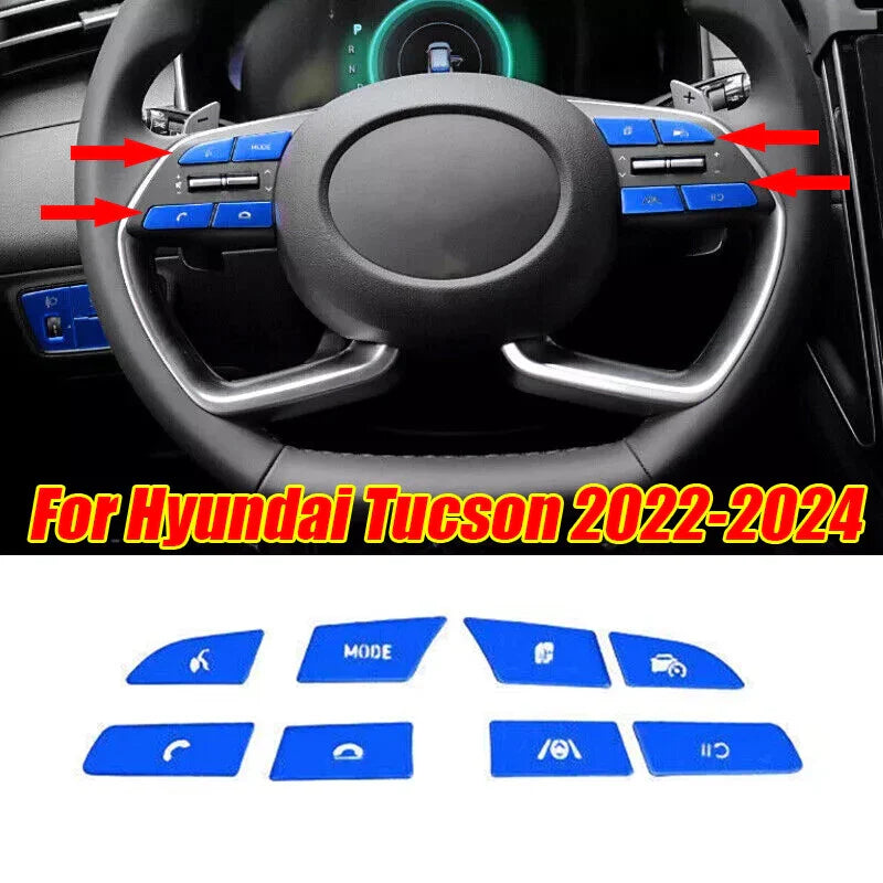 Blue Aluminum Steering Wheel Button Trim for Hyundai Tucson (2022–2024)