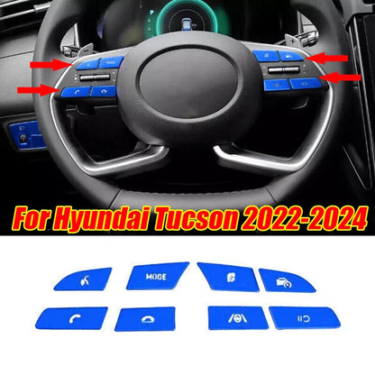 Blue Aluminum Steering Wheel Button Trim for Hyundai Tucson (2022–2024)