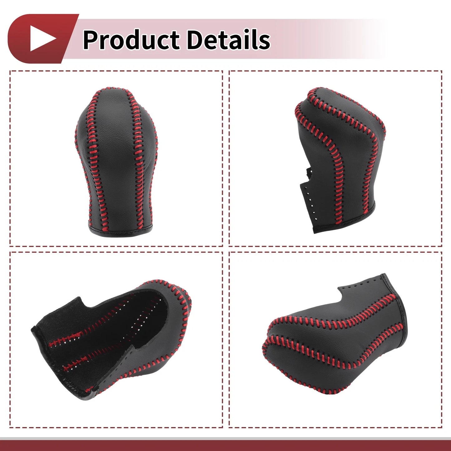 1 Pc Gear Shift Knob Cover for Nissan Maxima (2016–2023) Black Red Faux Leather