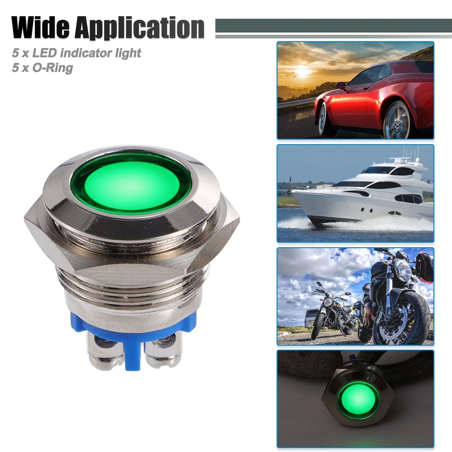 5Pcs 16mm LED Waterproof Pilot Indicator Light for Universal