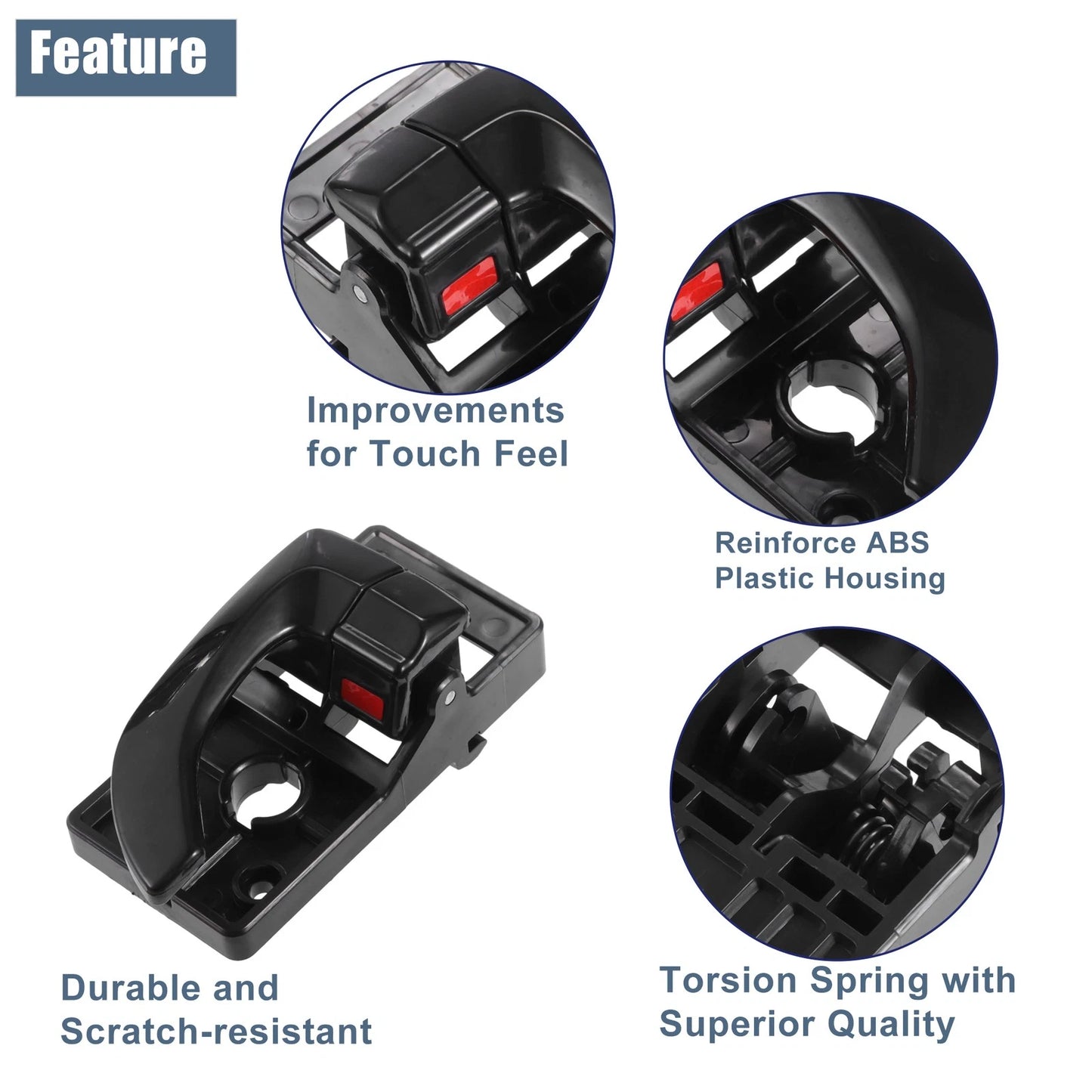 2 Pair Interior Door Handle for Hyundai Tucson (2005–2009) Black