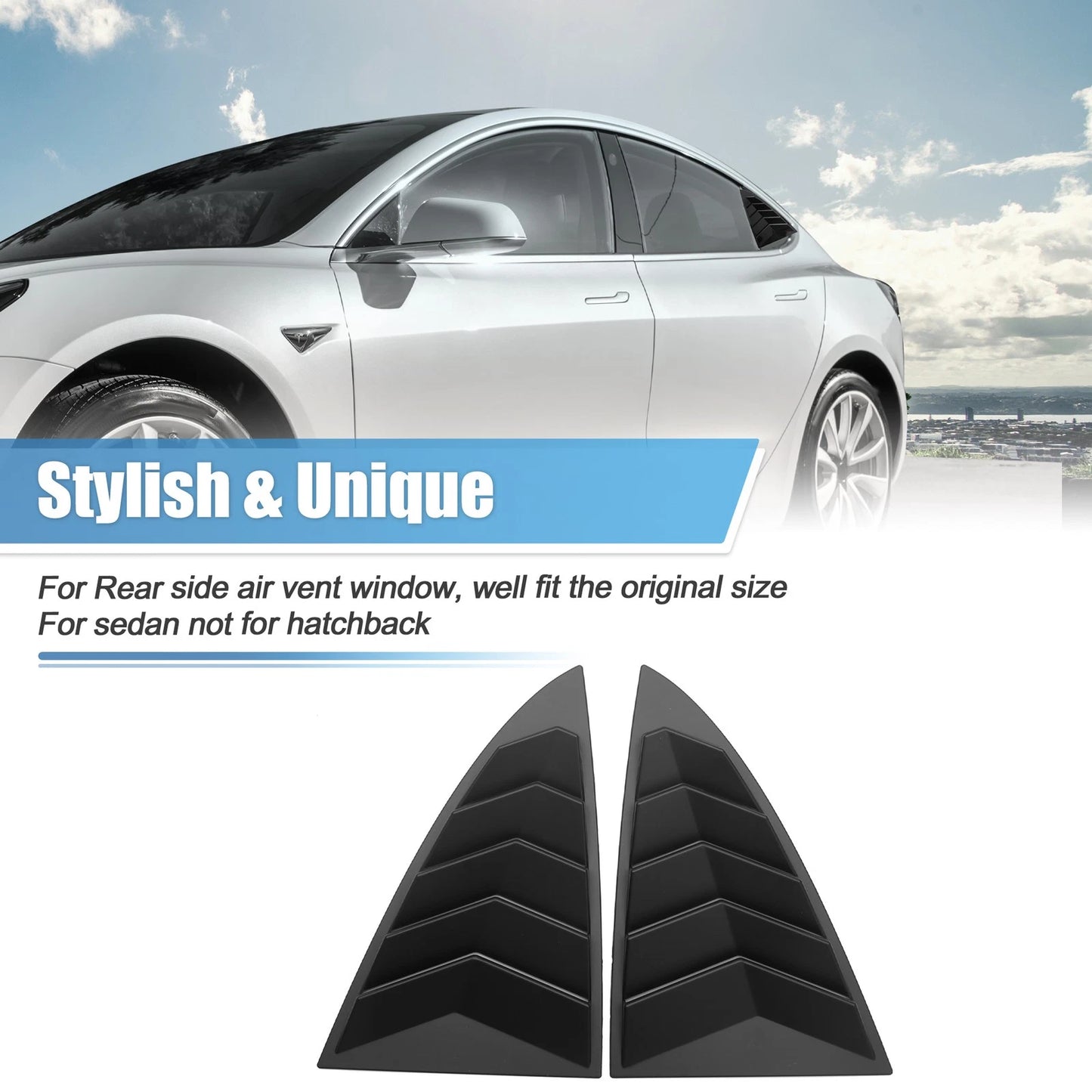 1 Pair Rear Side Window Louvers Vent Shades for Tesla Model 3 (2017-2022)