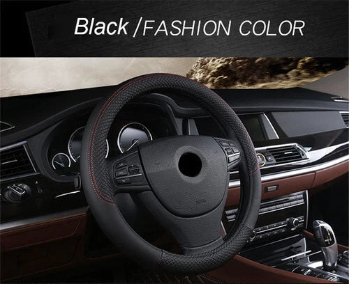1x PU Leather 15" Steering Wheel Cover for Car - Breathable Anti-slip (AU)