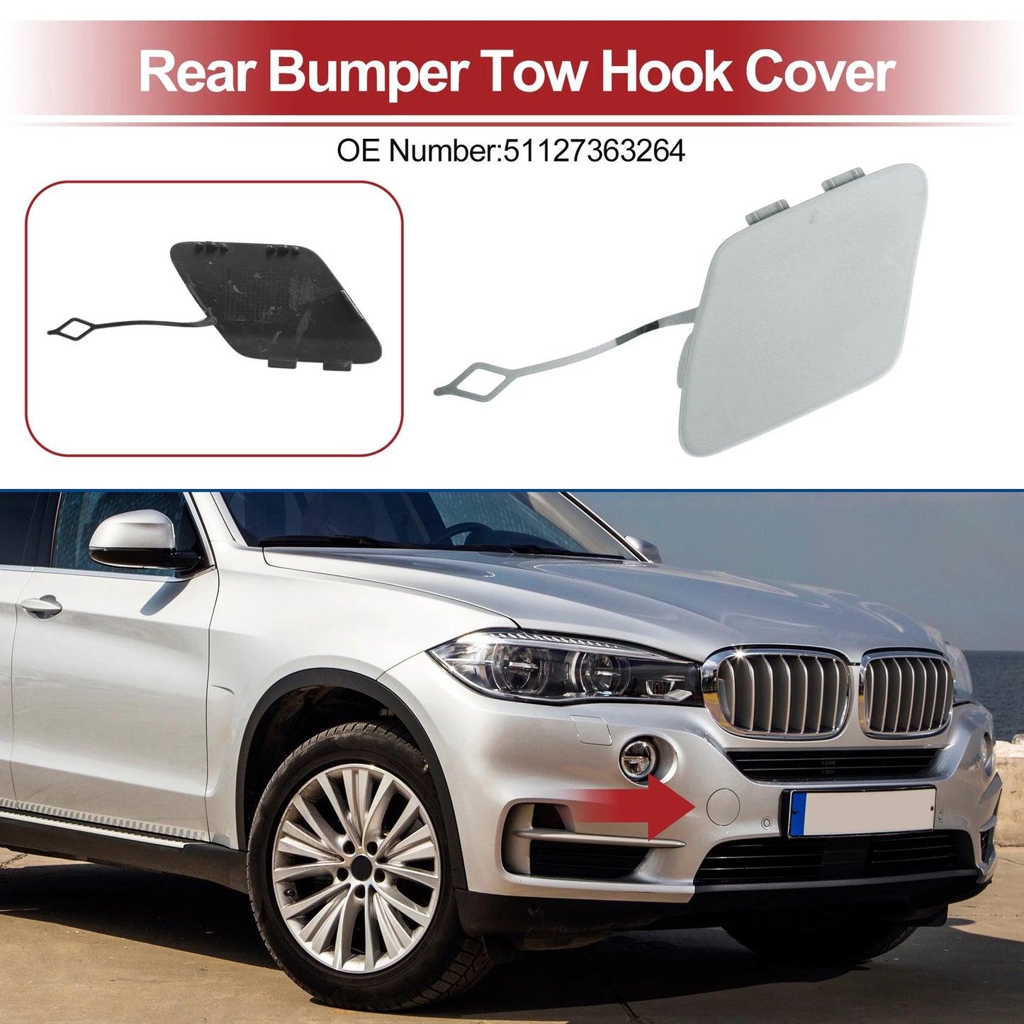 Rear Car Bumper Tow Hook Cover for BMW 428i (2014–2016) No. 51127363264 Silver