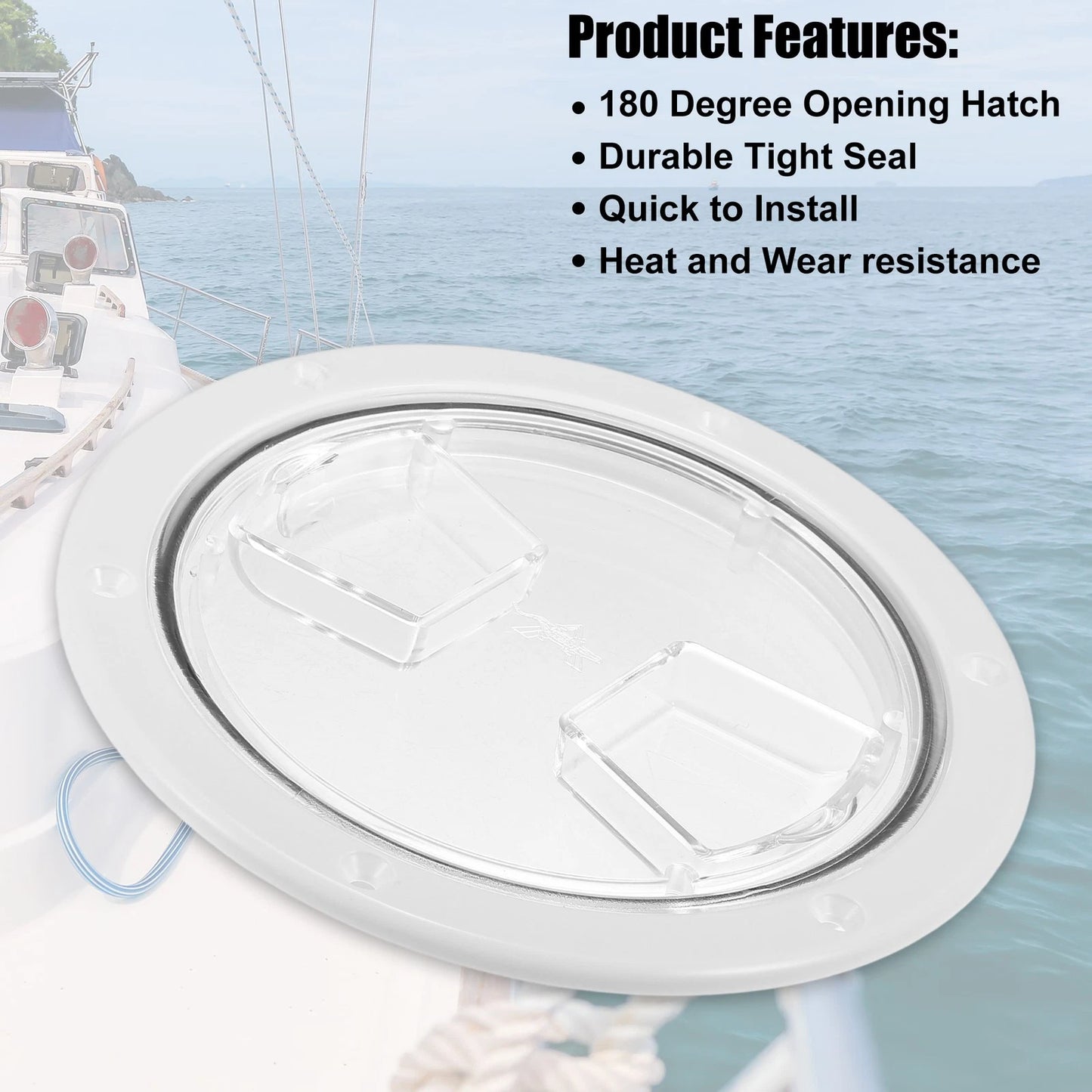 6" Marine Boat Hatch Inspection Deck Plate Non-Slip White W/ Fan Groove
